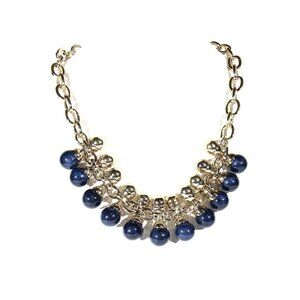 Vintage Ann Taylor Gold Tone Necklace with Blue and Gold Balls